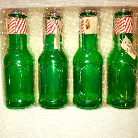 Vtg 1992 Christmas Ornament 4 Santa's Soda Green Bottles NWT Made For Dillard's - Picture 5 of 7